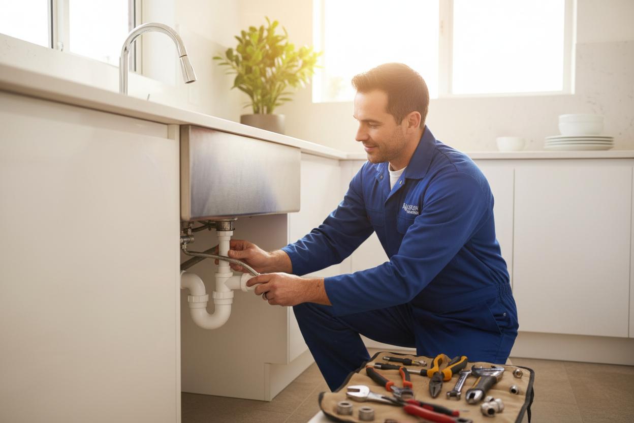 Professional plumber at work